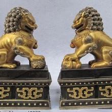 Xd 003284 Королевский Дворец Чистая Бронзовый 24 К Золото Позолотить Bei Jing Зло Фу Фу Собака Лев зверь Пара