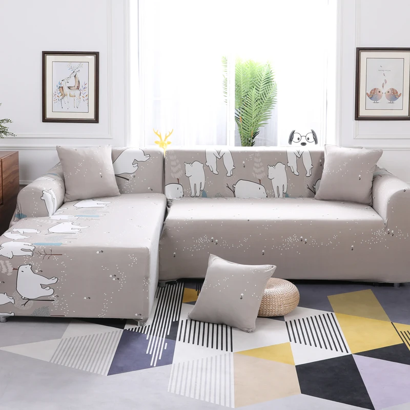 Us 27 95 35 Off Cartoon White Polar Bear Pattern 1pcs Stretch Suede Sectional Sofa Cover Slipcovers For L Shape Couch Loveseat Chair In