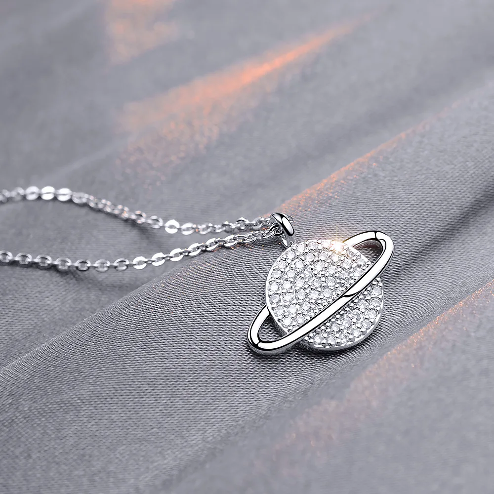 

YUN RUO Unique Design Cubic Zirconia Saturn Pendant Necklace Silver Color Fashion Jewelry Birthday Gift Woman Drop Shipping