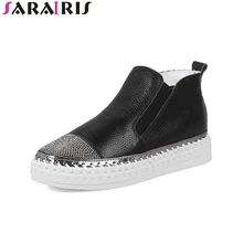 SARAIRIS/ г.; Брендовая обувь из натуральной кожи; кроссовок; женская школьная мягкая обувь черного и белого цвета с эластичной лентой; женская обувь