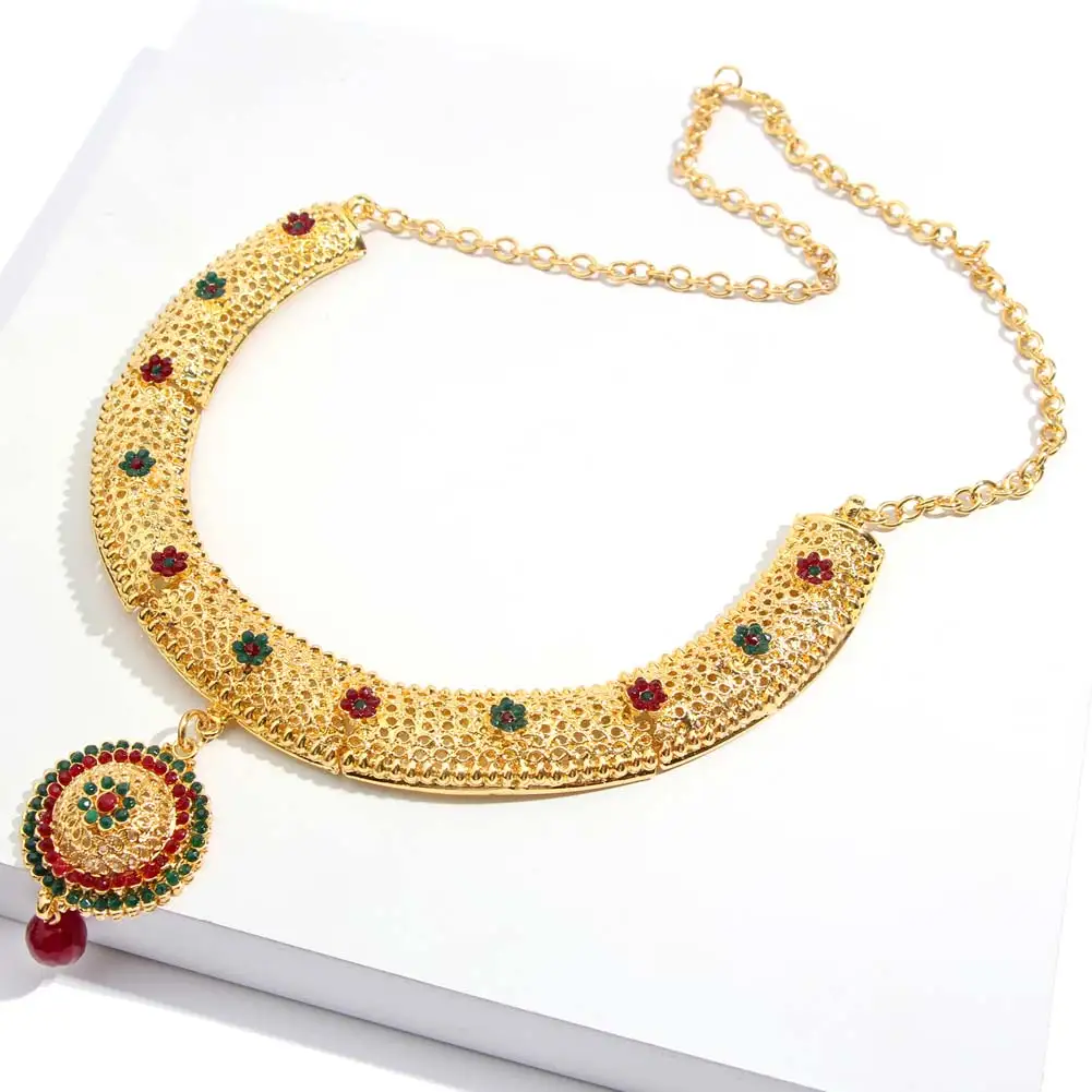 Просто Почувствуйте индийский арабский, из Дубая комплекты украшений для женщин, эфиопская Свадебная мода имитация с жемчугом, кристаллами, бисером ожерелье серьги набор