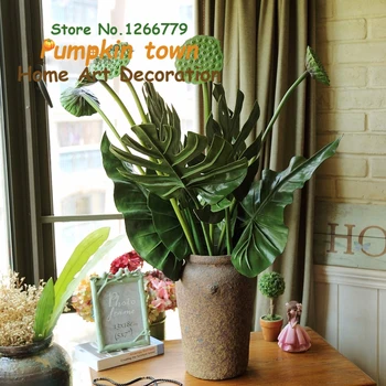 

NEW INS style home high-quality PU feel monstera/alocasia/lotus simulation green leaves,simulation flower green leaf decoration