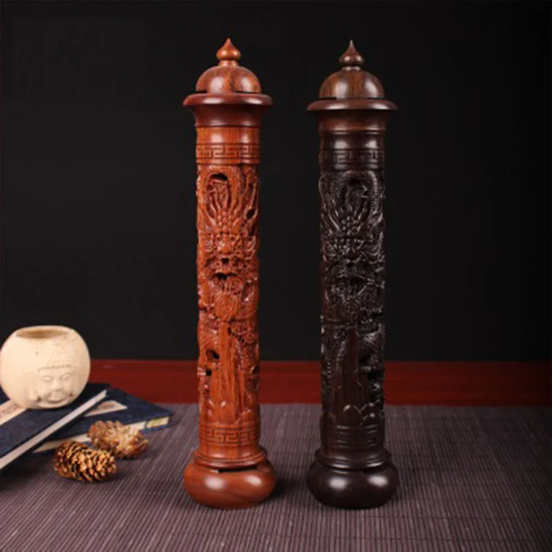 Ebony Sour Twig Wood Carved Dragon Vertical Incense Burner Handmade Censer Aromatherapy Furnace Round Burne | Дом и сад