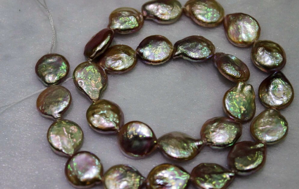 

~~ 11.21 Fresh water pearl Natural-colored purple Coin-pearl Loose NECKLACE 12-13mm 17" Discount AAA