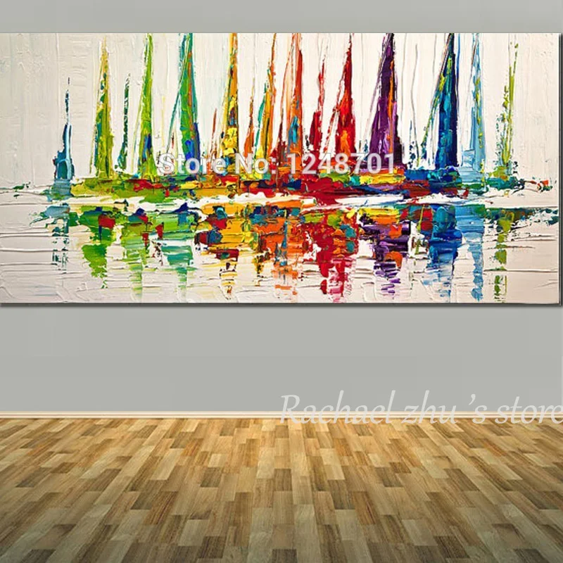 

Handpainted Contemporary Abstract Seascape Oil Painting Palette Knife Abstract Sailboats Wall Pictures Living Room Home Decor
