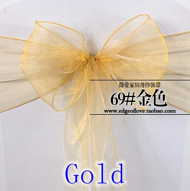 

Gold colour Chair Sashes crystal Organza sash Wedding Party Decoration Bow sash wholesale snow organza silk sash band