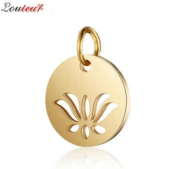 

LOULEUR 2Pcs/lot 12x17mm Stainless Steel Hollow Lotus Charms Pendants Gold Color For Necklace DIY Jewelry Making Accessories