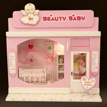 

Beauty Baby DIY Doll House Wooden Mini Furniture Miniatura Assembling Handmade Handcraft Creative Shop LED Light Birthday Gift