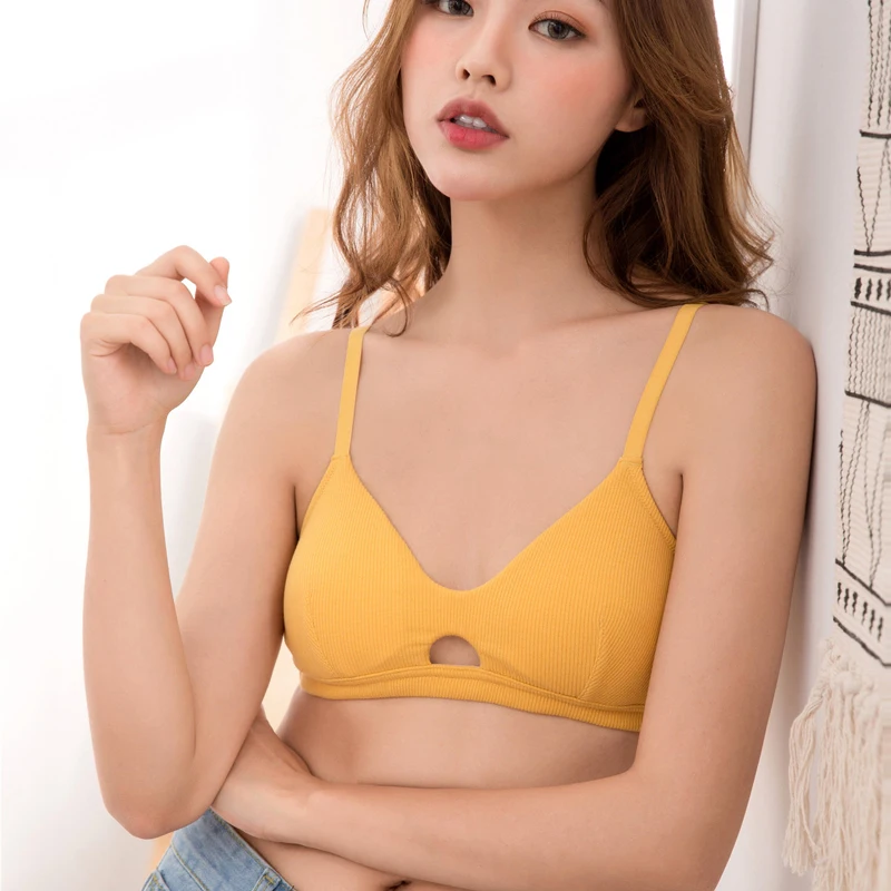 

Wriufred Sexy seamless underwear small chest ladies bras comfortable ultra-thin cotton sexy lingerie wireless bralette yellow