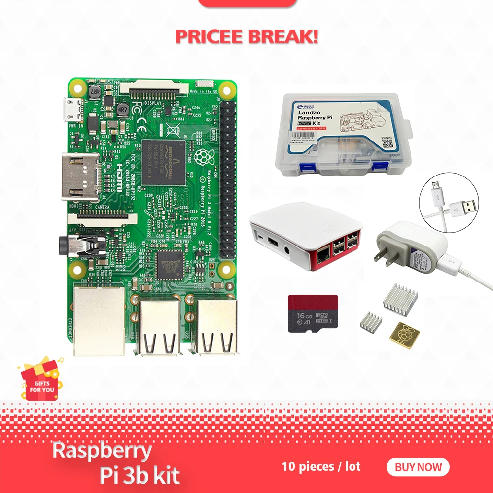 Raspberry Pi 3 доска+ 5V 2.5A нам Питание+ чехол+ теплоотвод+ SD карты для Raspberry Pi 3 Model B, Wi-Fi и bluetooth