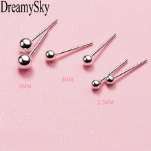 DreamySky 100% prawdziwe czyste srebro kolor kolczyki w kształcie kuli dla kobiet koraliki Stud kolczyk