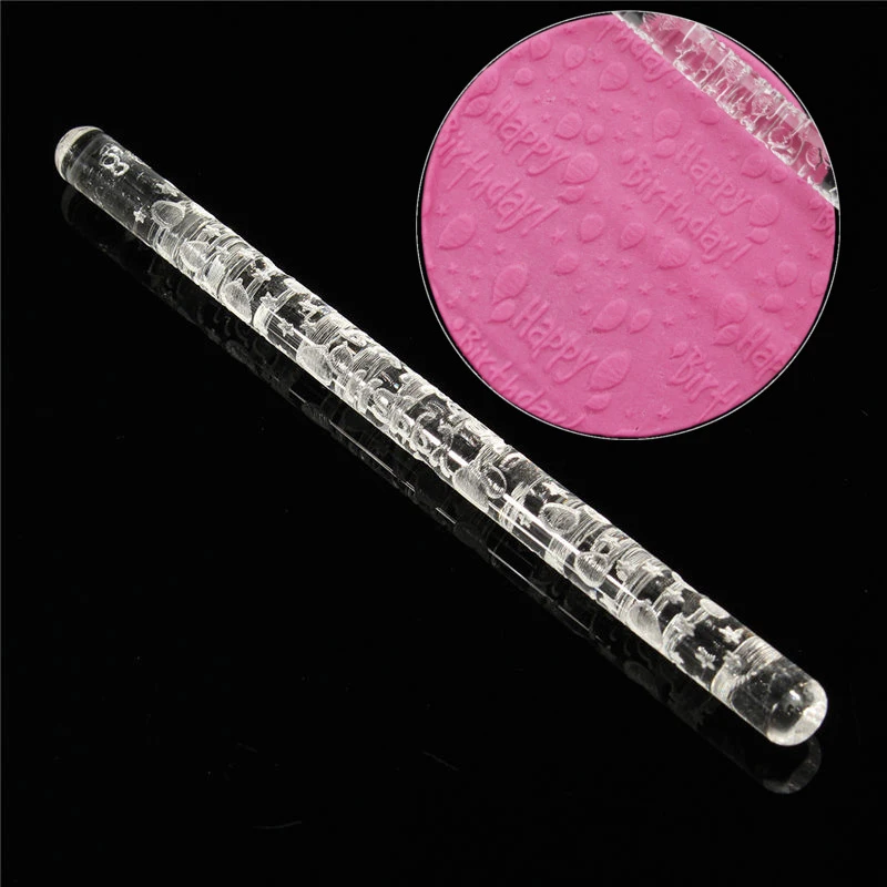 

Happy Birthday Acrylic Rolling Pin Fondant Cake Impression Rolling Pin Pastry Roller Tool Cake Decorating Tools Baking Mold