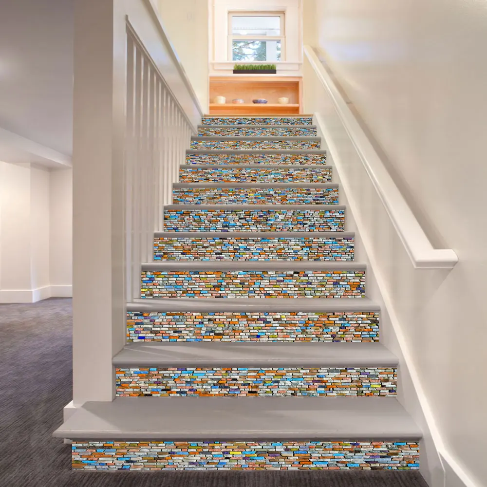 

6Pcs/Set 3D Colored Stones Tile Wall Stair Stickers Self Adhesive Waterproof PVC DIY Stairway Stickers Home Decoration
