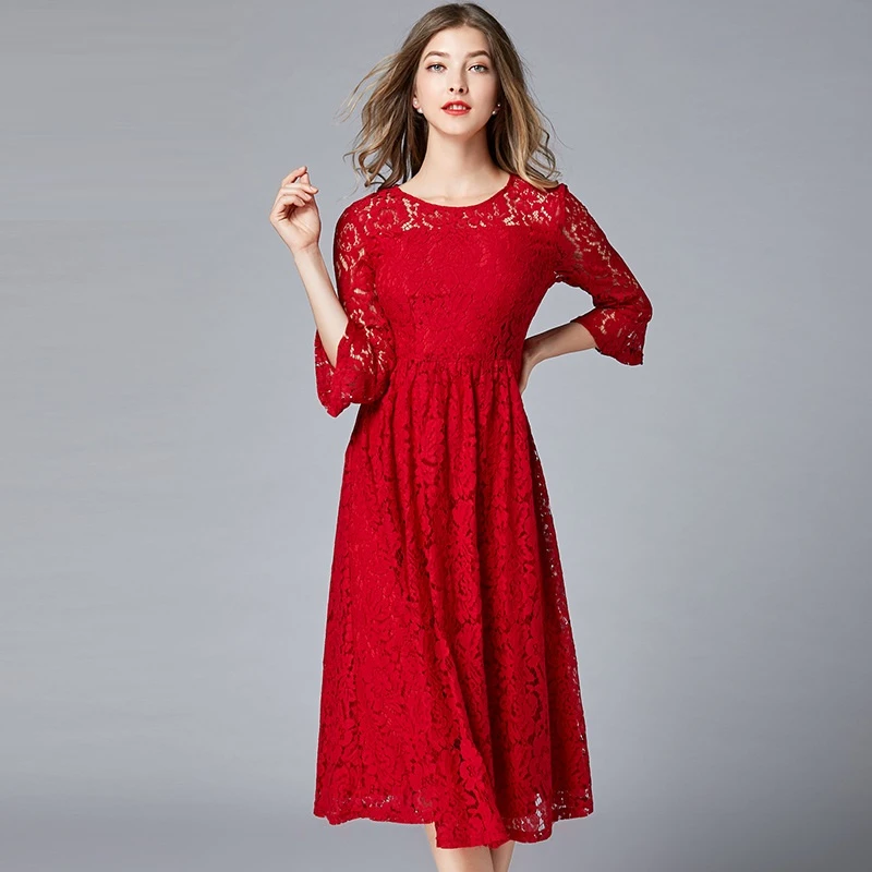 Vestido de boda verano mujeres encaje una línea imperio cintura Túnica Fiesta formal vestido largo