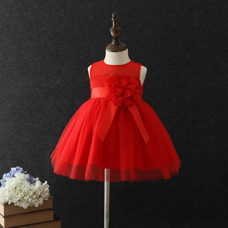 Платье для маленьких девочек День рождения Рождество Вечеринка Ангел цветы круглый вырез вечерние Vestido одежда для малышей От 1 до 2 лет RBF184013 - Цвет: Красный
