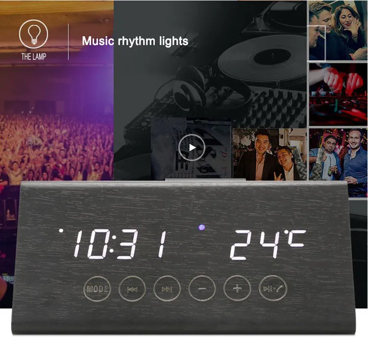Настольные часы Деревянный светодиодный дисплей температуры времени Будильник Деревянный беспроводной Bluetooth динамик s высокой четкости двойной динамик