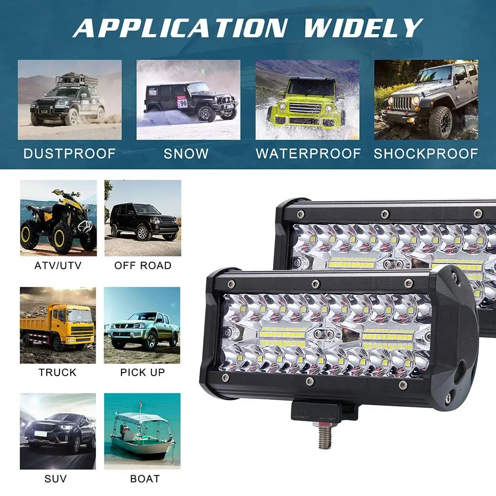 Adeeing High Bright 400W LED Bar 3 Rows 7inch 40000LM 6000K Work Light Bar Driving Lamp for Offroad Boat Car Tractor Truck