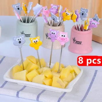 

10pcs stainless steel Cartoon Animal Food Fruit Picks Forks Home Party Accessory Decor Tool