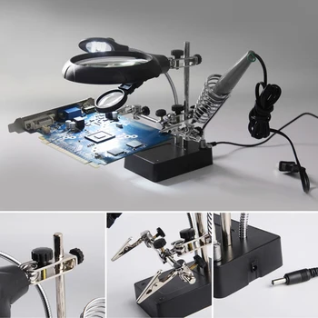 

2.5X 7.5X 10X lens Auxiliary Clip Loupe Desktop Magnifier Magnifying Glass With 5 LED Light Third Hand Soldering Repair Tool