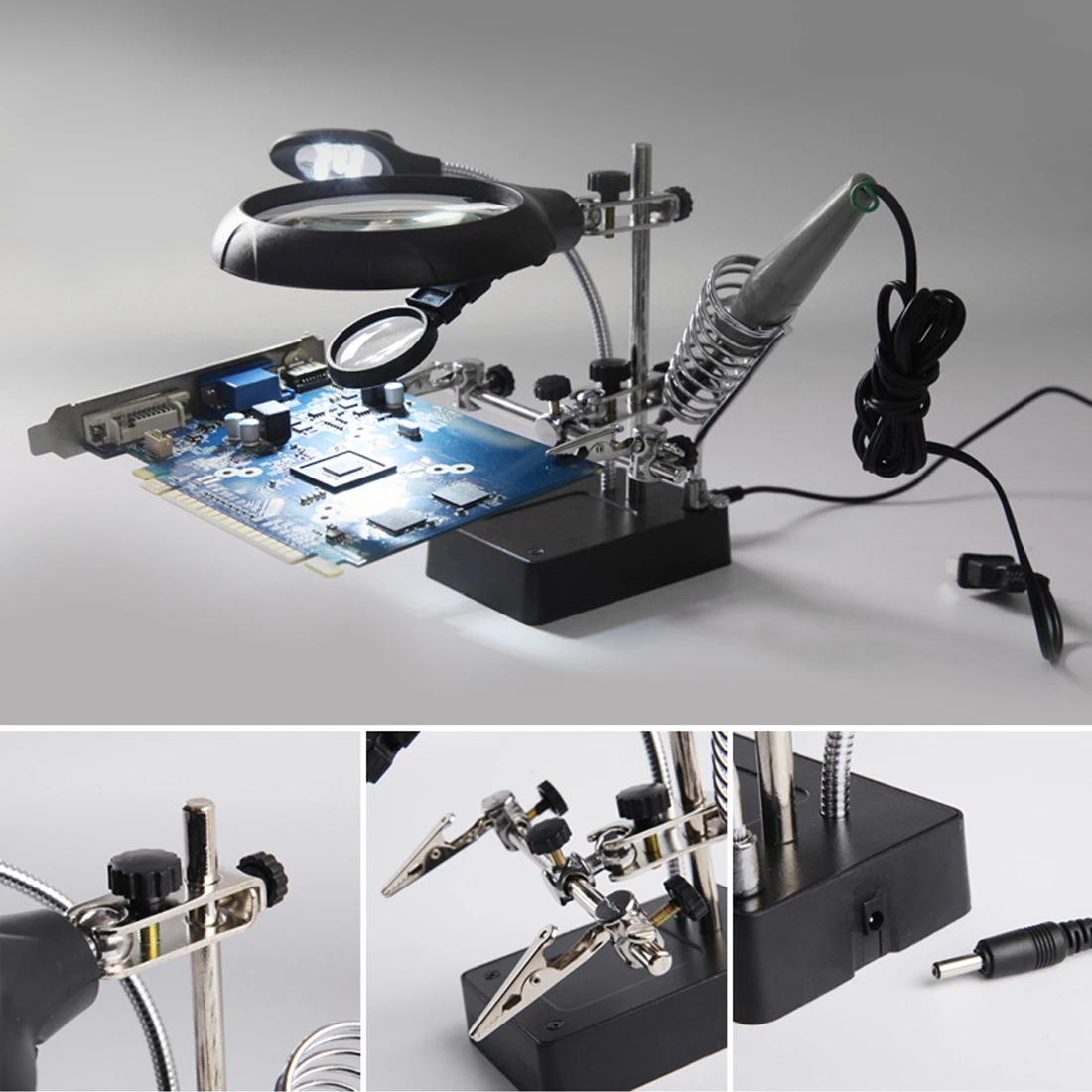 Koop Lassen Vergrootglas 5 Led Licht 2.5X 7.5X 10X Lens Extra Clip Loupe Desktop Vergrootglas Derde Hand Solderen Repair Tool