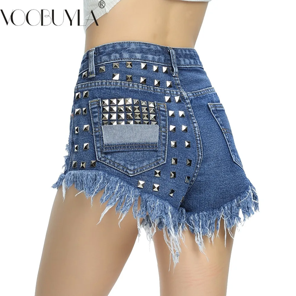 Vintage Rivet High Waist Denim Shorts 2017 New Women