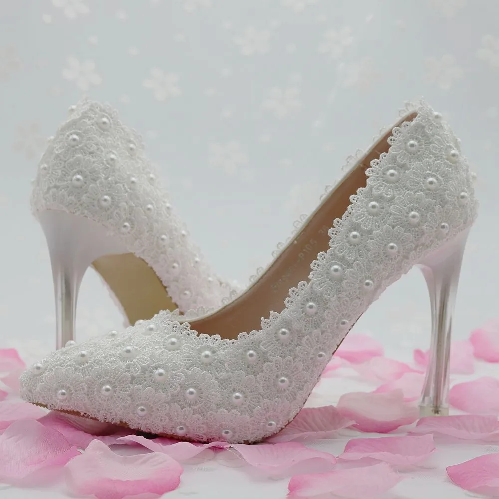 font b women b font fashion White flower lace wedding shoes pearl shoes bridal shoes