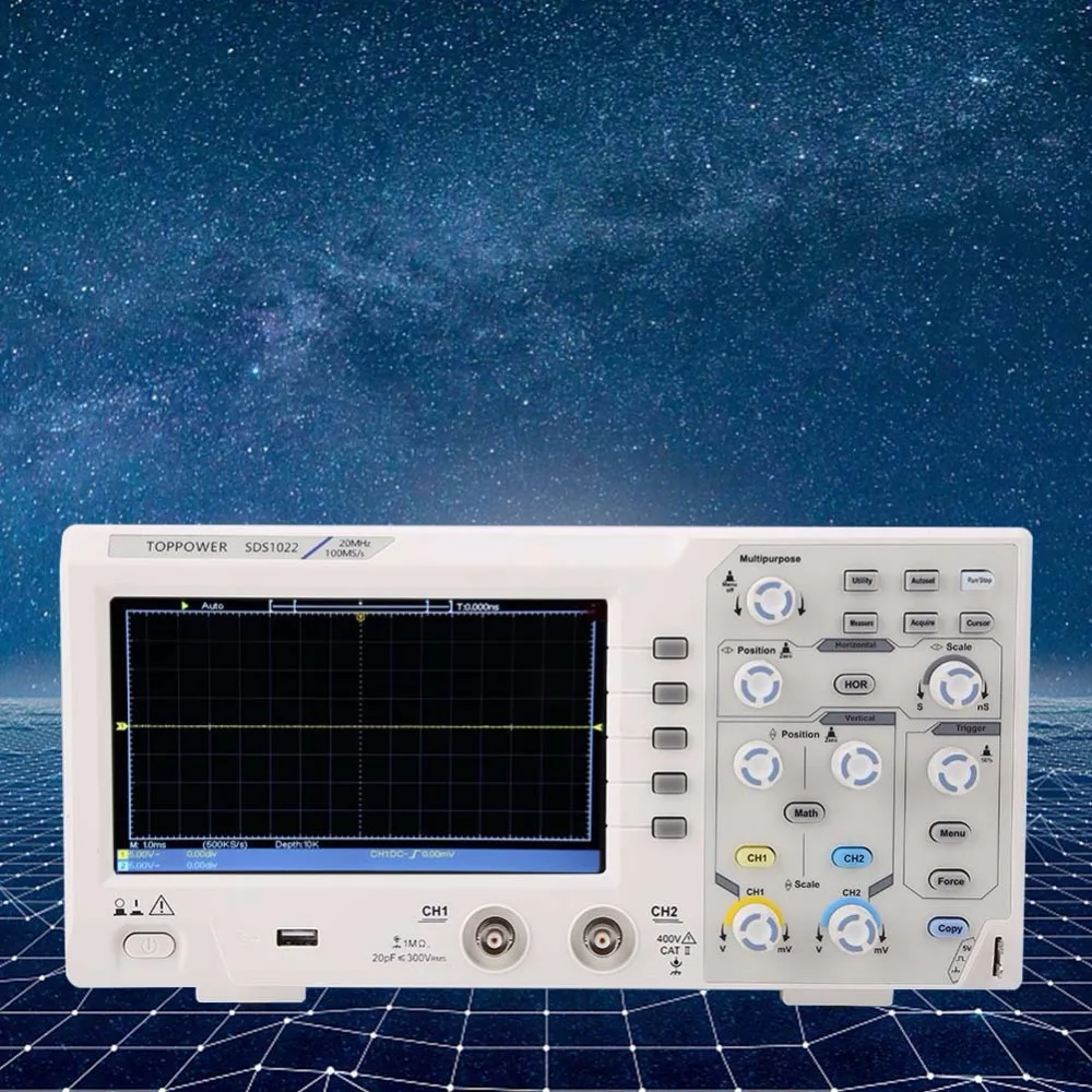 SDS1022 цифровой осциллограф DS1022 7in ЖК-дисплей Дисплей 2 канальный цифровой осциллограф 20 МГц 100-240V