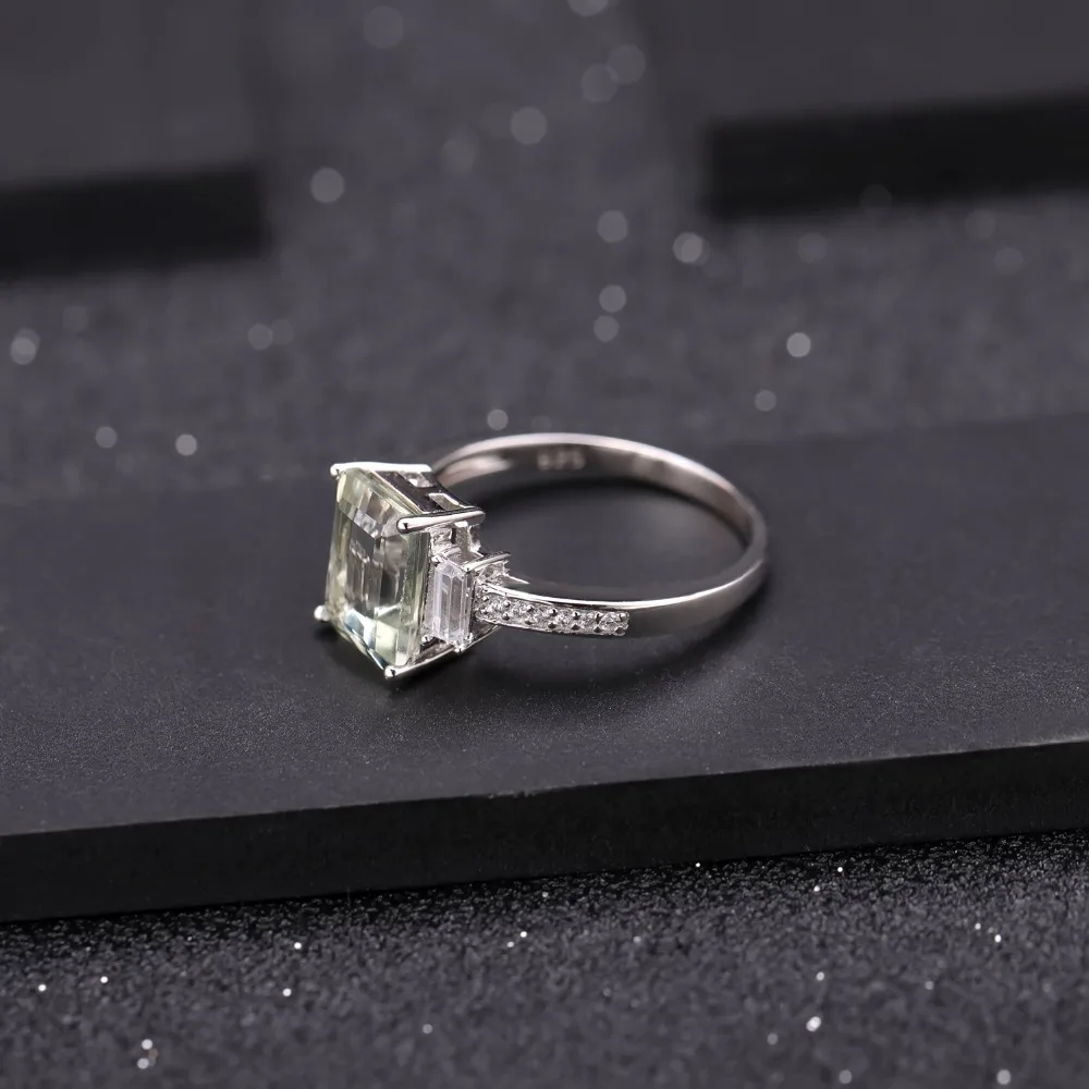 Жемчужное балетное классическое обручальное кольцо 2.05Ct с натуральным зеленым аметистом, 925 пробы Серебряное прямоугольное кольцо, хорошее ювелирное изделие для женщин