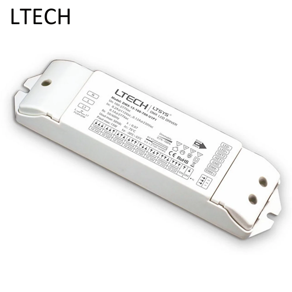 

LTECH 15W Constant Current LED DMX Dimming Driver DMX-15-100-700-U1P1 100-277VAC DMX Input 100-700mA PVM Output Power Adapter