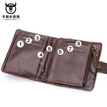 

BULLCAPTAIN Brand Genuine Cowhide Men Wallet High Quality Designer New Short Wallet Short Coin Purse Small Vintage Wallet
