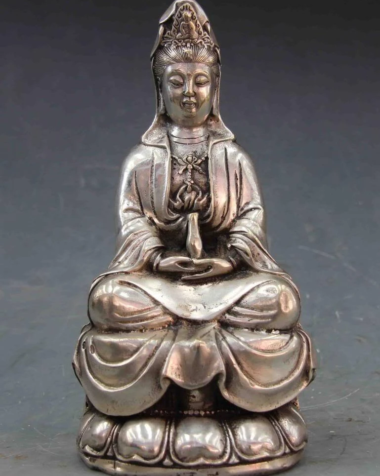 

9 Chinese Buddhism White Copper Silver Kwan-yin Guan Yin Boddhisattva Goddess