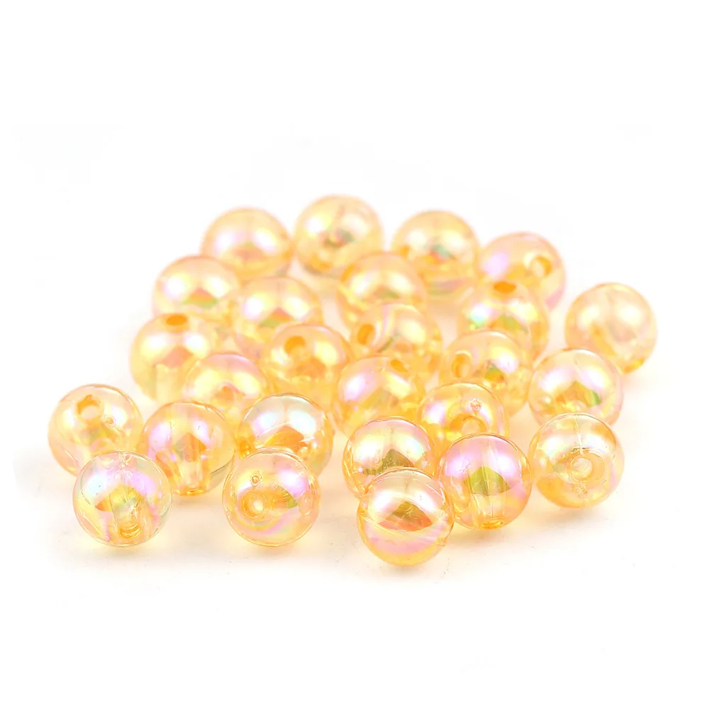 

Doreen Box Acrylic Beads Round Yellow AB Rainbow Color Colorful Jewelry DIY About 8mm( 3/8") Dia, Hole: Approx 1.5mm, 300 PCs
