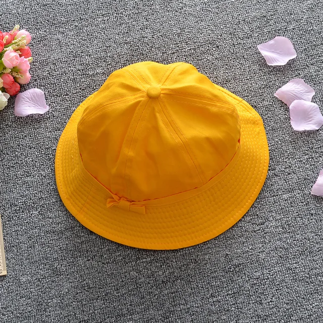 Japanese uniform student small yellow hat Cute bow solid color sunhat