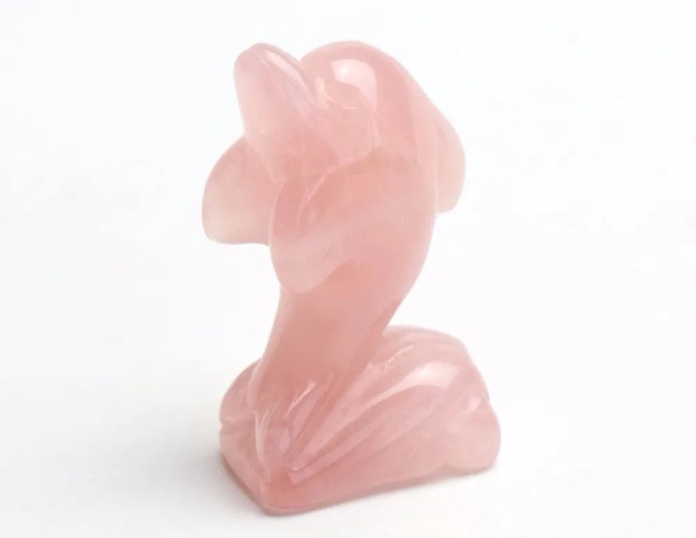 

1.9 INCHES Natural Chakra Rose Quartz Carved Crystal Reiki Healing Dolphin on Pedestal Statue Animal Totem Sculpture