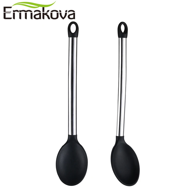 ERMAKOVA Set of 6 Cooking Utensils Nonstick Pasta Fork Turner Spatula Lad Kitchen Utensils Silicone Stainless Steel Cooking Tool