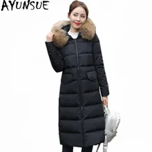 AYUNSUE Parkas Mujer женские куртки с воротником из меха енота женские теплые зимние пальто женские белые пуховики Inverno WXF289
