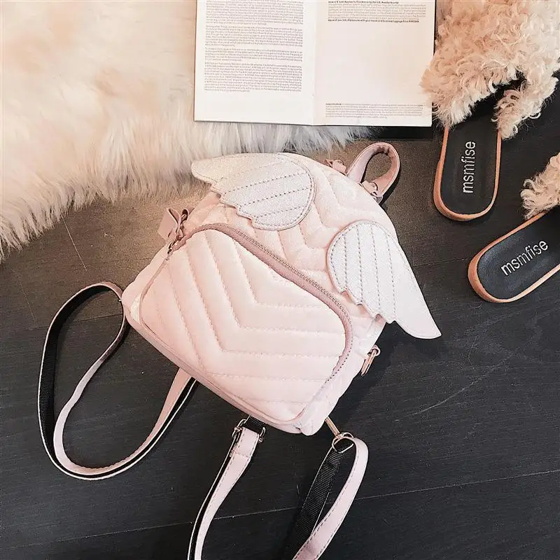 2019 новый ретро бархат для отдыха мини-рюкзак для девочек милый маленький ангел рюкзак с крыльями студент школьные сумки Для женщин сумки на