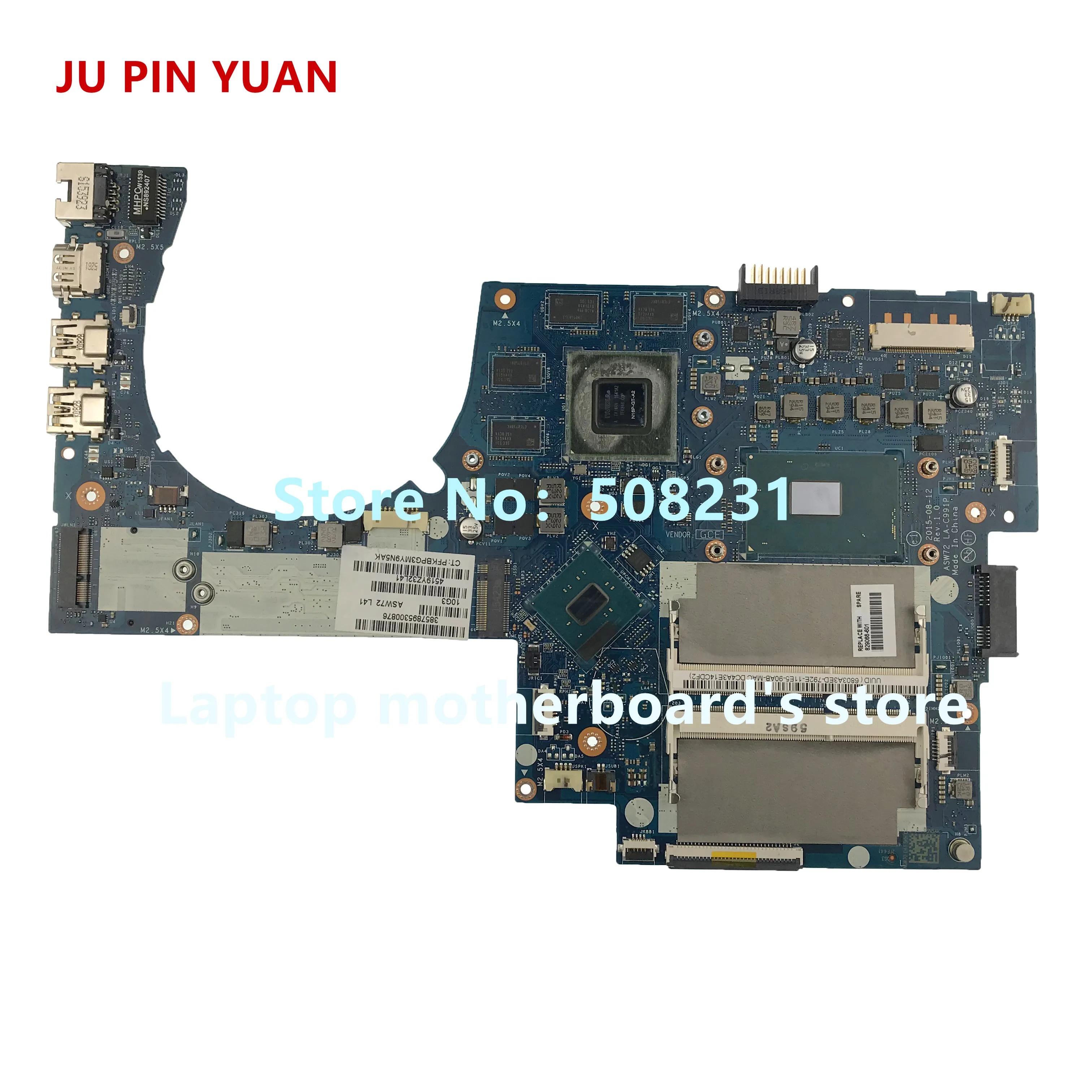 Perfect JU PIN YUAN 829089-001 826089-601 LA-C492P for HP ENVY NOTEBOOK 14-J 14T-J Laptop Motherboard  i5-6200U 4GB fully Tested 93