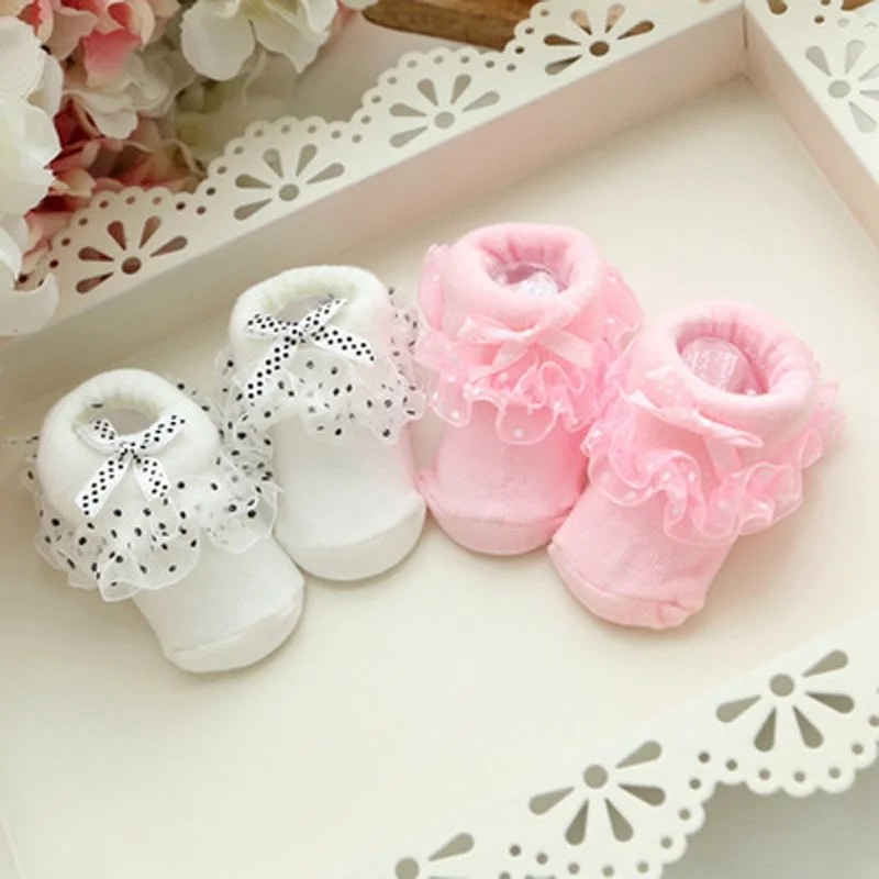 

Suitable 0-6 Month Pretty Cotton Christmas Warmers Newborn Baby Kids Soft Non-slip Lace Socks One Size