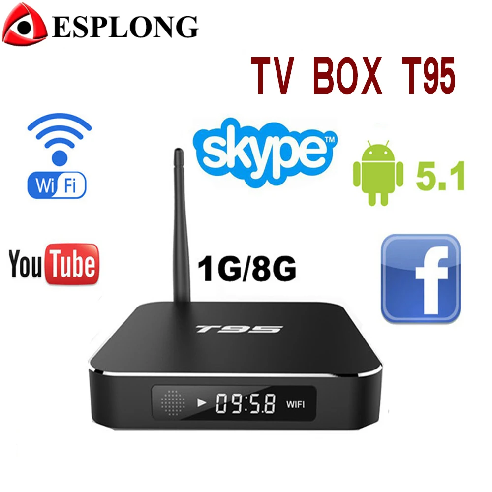 

Amlogic S905 Quad Core WIFI Android TV Box T95 installed Android 5.1 1G 8G 1000M BaseT 4K Smart TV box With Metal Case
