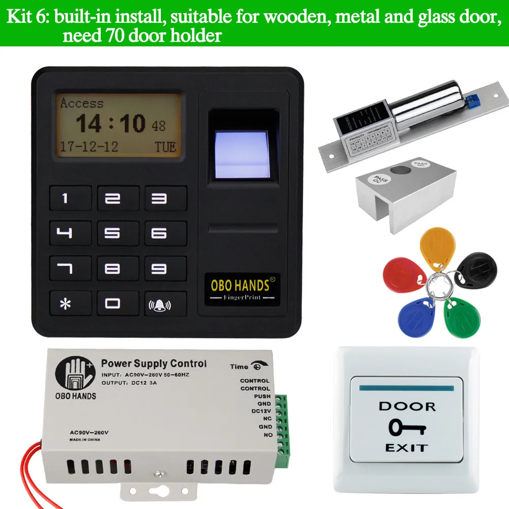 OBO HANDS биометрический набор контроля доступа отпечатков пальцев RFID считыватель система дверного замка+ Электрический магнитный/болт/ударный замок Открыватель ворот - Цвет: Set 6