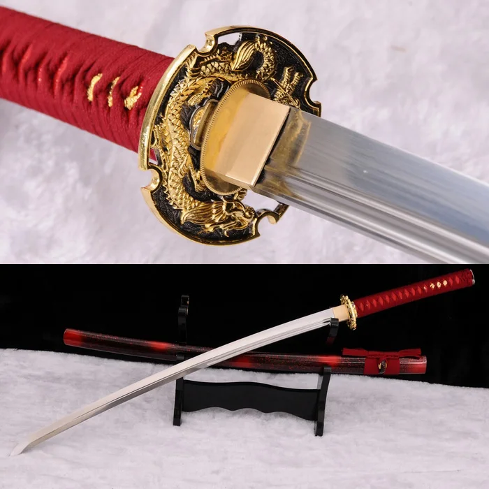 

LYUESWORD Full Functional KATANA Japanese Samurai Sword Very Sharp 9260 Spring Steel UNOKUBI ZUKURI Blade Dragon Tsuba Real Cut