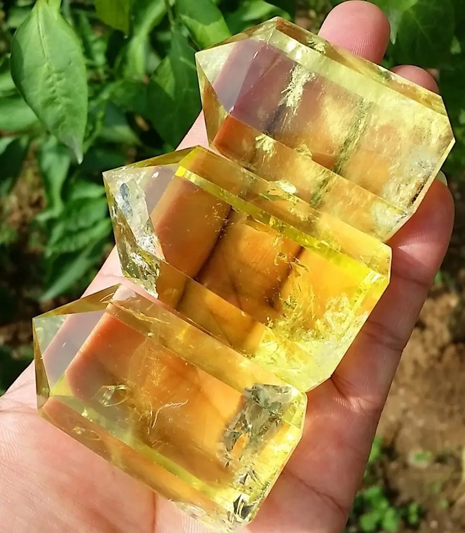 

huij 00549 HOT!!! 3 Rare NATURAL CITRINE QUARTZ CRYSTAL POINT HEALING Bronze Statue