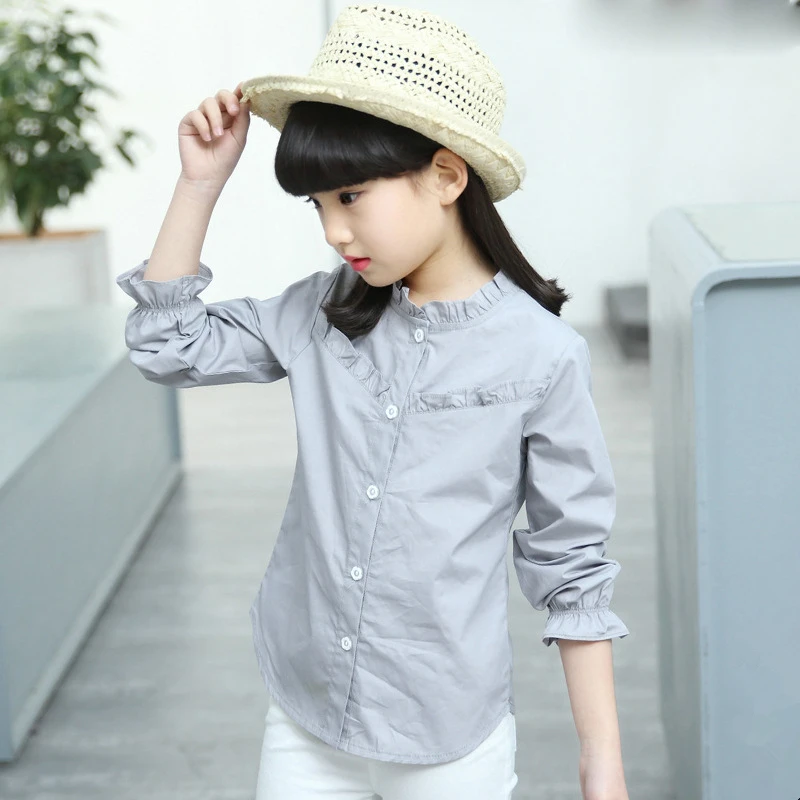 

girls tops and blouses 2019 Spring school girl blouse kids girls clothes children clothing cotton child shirt blusas gray white