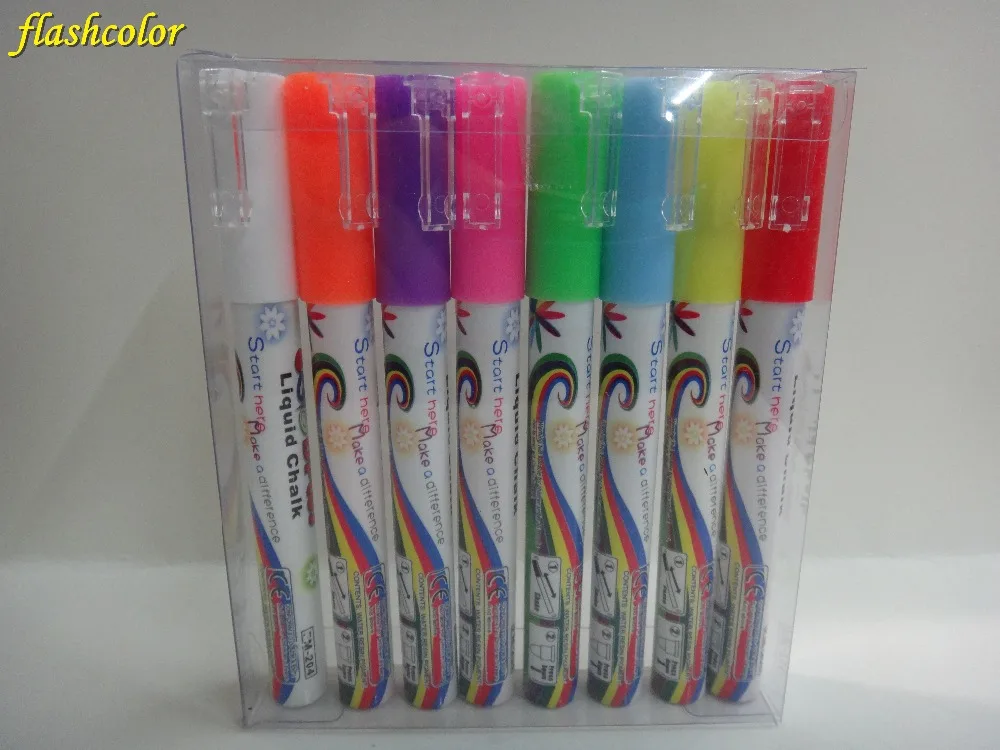Flashcolor Wholesales 50sets/box Highlighter Liquid Chalk Markers Pens for Painting 8 Colors Round&oblique Tip 3mm DHL 8 color suit highlighter chalk markers chalkboard erasable dustless water based non toxic liquid pens set