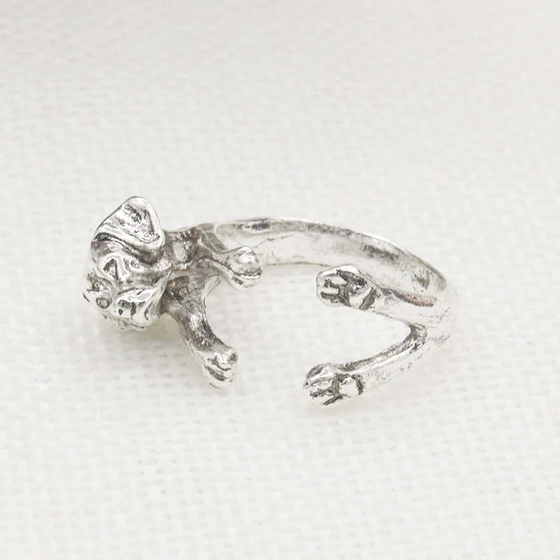 Милое кокер спаниель цельное собачье Незамкнутое регулируемое кольцо модные серебряные золотые черные кольца для женщин - Цвет основного камня: silver
