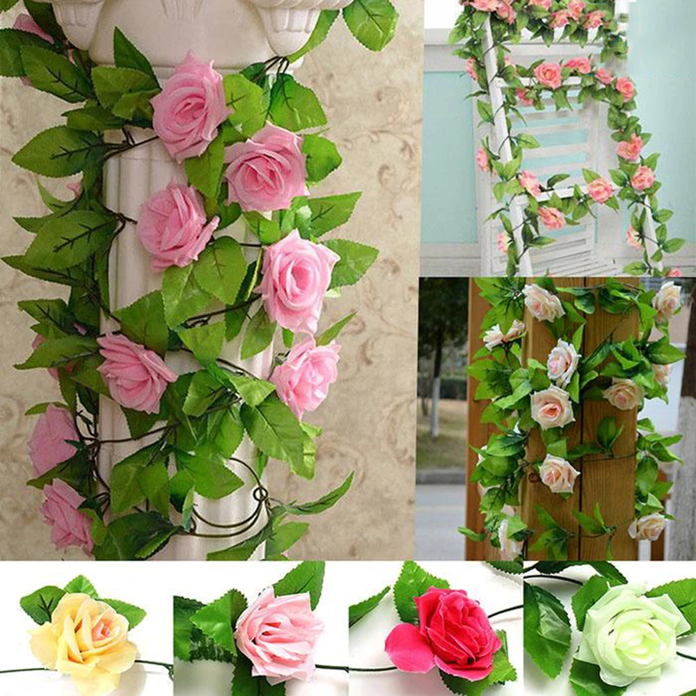 

2 pcs/set Artificial Flowers Home Decoration Accessories Wedding Festival Decor Fake Silk Rose Flower Lvy Vine Hanging Garland