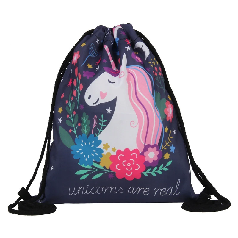 2019 новый модный шнурок сумка 3D печать единорог Mochila Feminina Drawstring Рюкзак Женский Повседневный Рюкзак для девочек