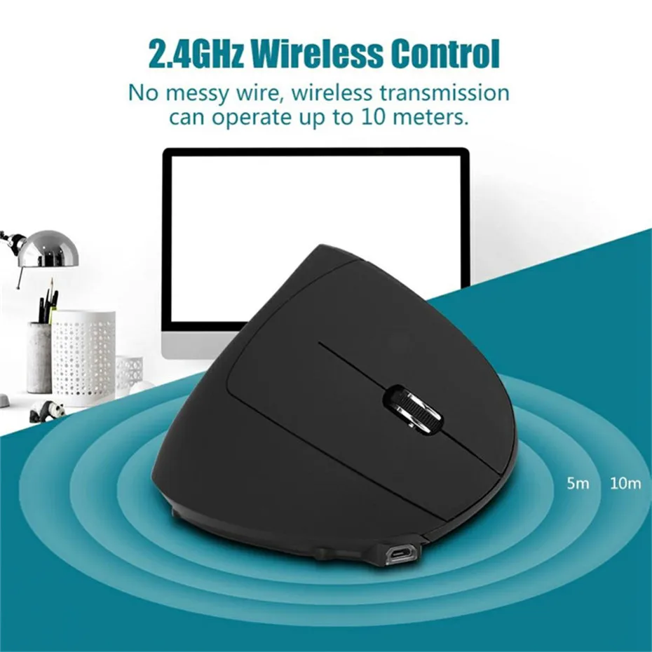 Basix Rechargeable Wireless Mouse 2.4GHz Vertical Gaming Mouse3