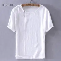 Однотонная летняя футболка с короткими рукавами в китайском стиле мужские льняные хлопковые свободные футболки с круглым вырезом мужские